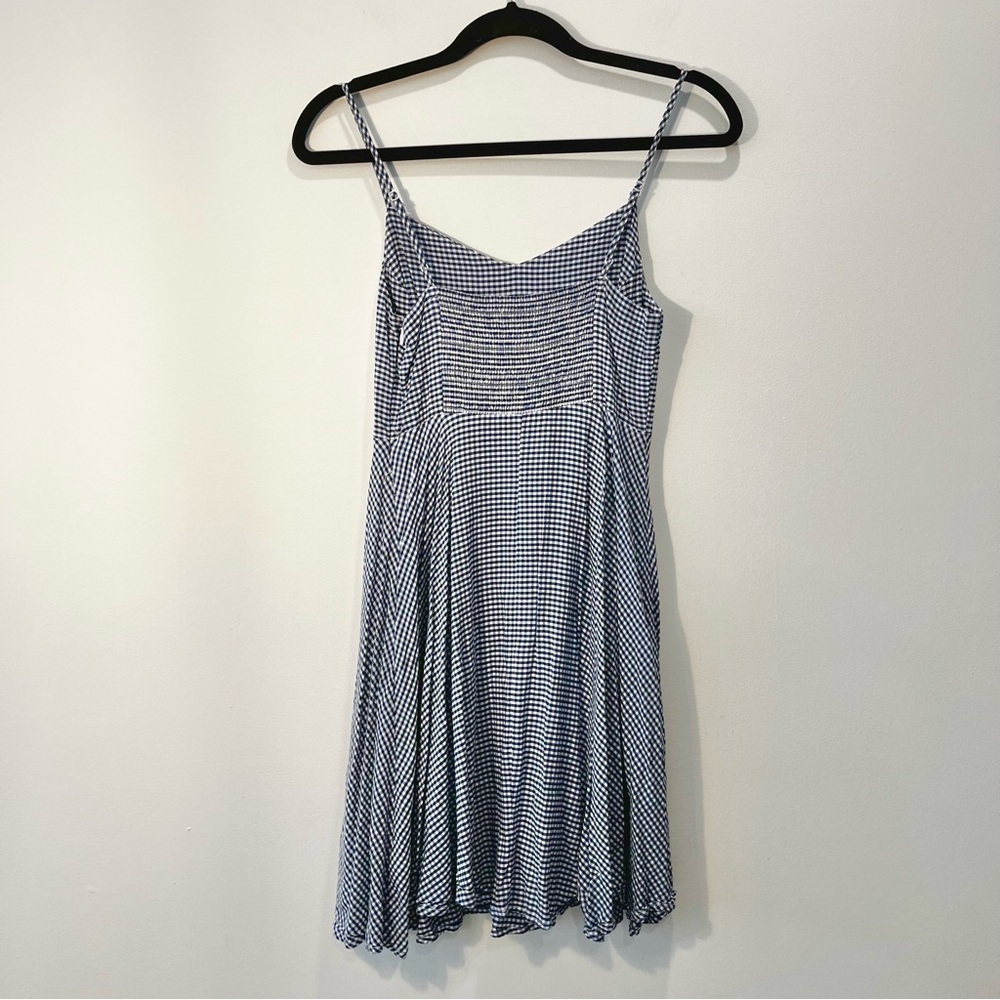 Old Navy Fit Flare Cami Blue White Gingham Smocked Summer Swing Mini Dress Small - Picture 6 of 9